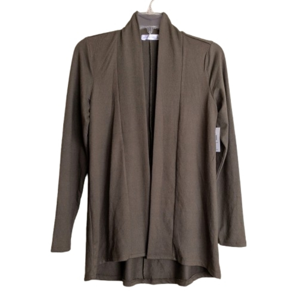 Retrology Soft Cardigan Sweater Olive Green Open Front Size S
